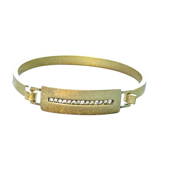 J. Crew Gold Tone Hinged Bangle Bracelet with Rhinestone Bar Accent - Picture 1 of 8
